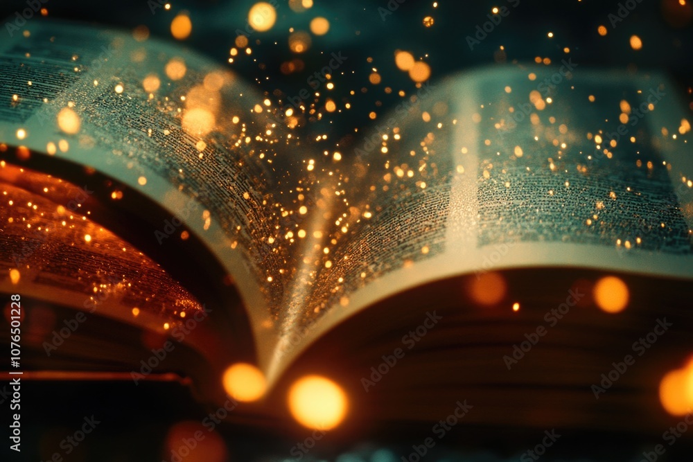 Aufkleber An open book lying on a table with a blurred background