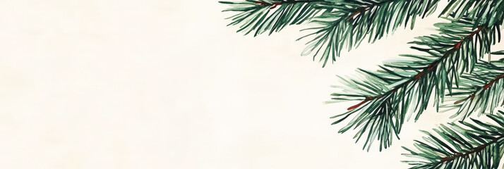Obraz premium Aesthetic Christmas template with minimalistic watercolor pine branch frame. Generative AI