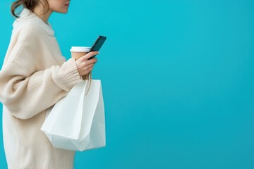 A person enjoying a morning routine with coffee and phone in hand