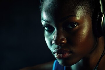 Close-up shot of someone wearing headphones, perfect for music-related or tech-themed concepts