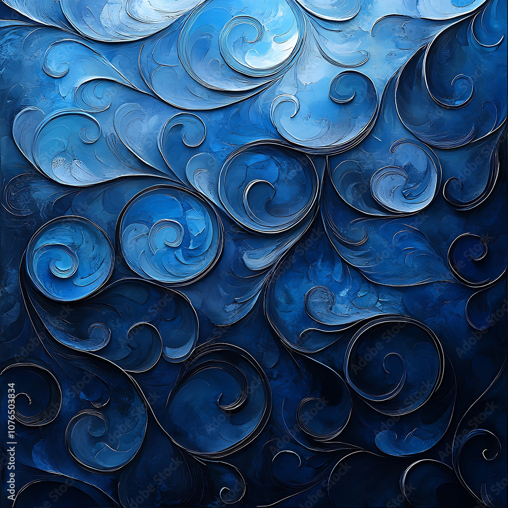 Aufkleber rich blue tones swirl in intricate filigree pattern, creating mesmerizing abstract design that evoke