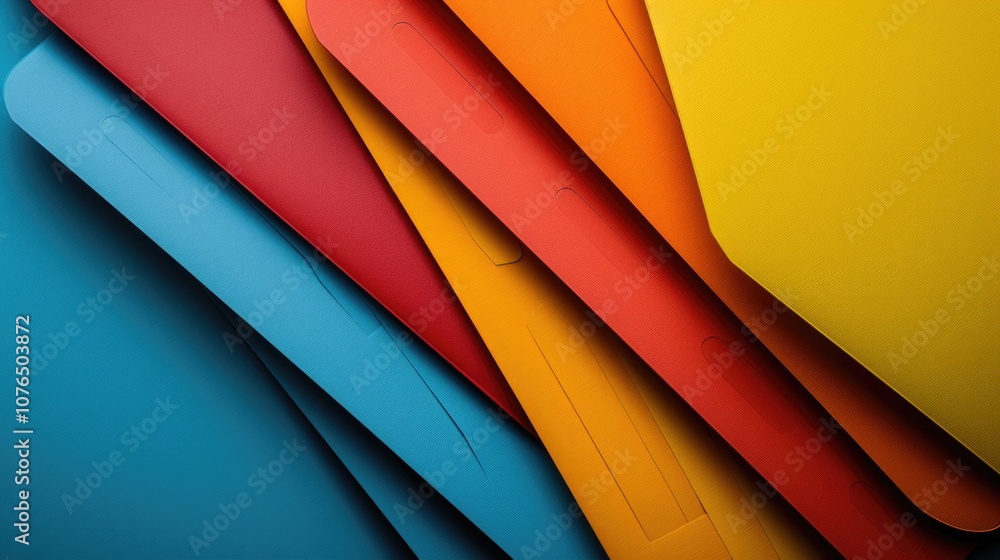 Poster a close-up view of multiple sheets of paper in different colors, ideal for use in educational or off