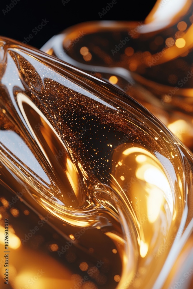 Poster a close-up shot of a shiny liquid substance, suitable for use in science or technology contexts