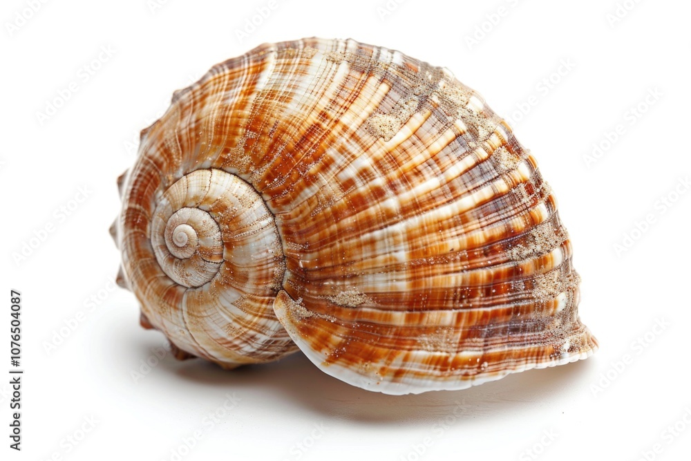 Poster a close-up view of a shell on a white surface, great for use in still life or nature-inspired design