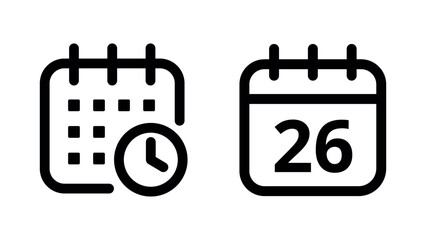 Simple flat hollow calendar icons isolated on transparent background for websites and graphic resources. Calendar icon with specific day marked, day 26.