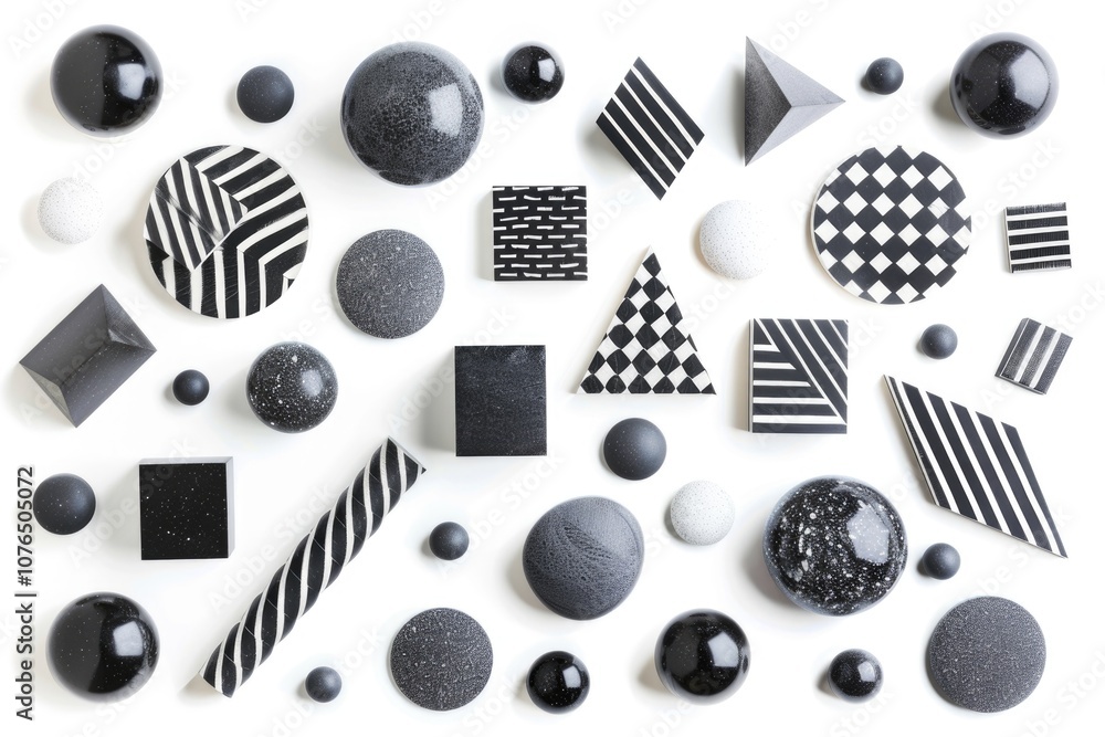 Aufkleber a collection of black and white geometric objects arranged on a white surface