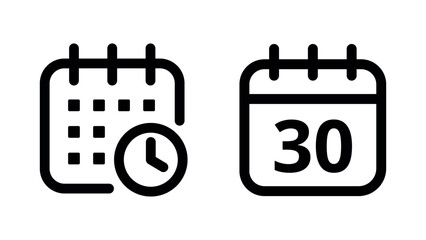 Simple flat hollow calendar icons isolated on transparent background for websites and graphic resources. Calendar icon with specific day marked, day 30.