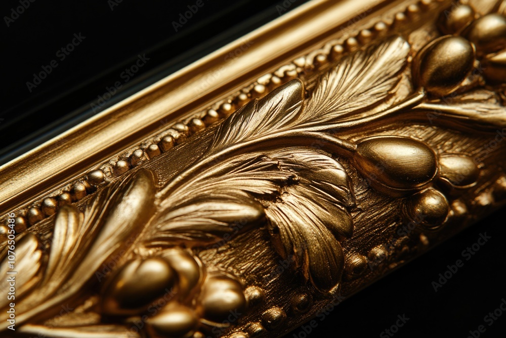 Poster close-up view of a golden frame on a dark background, perfect for highlighting and emphasizing text 