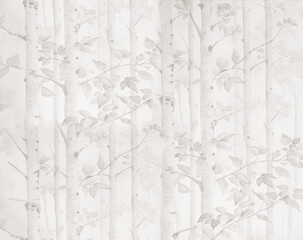 Silhouettes of trees. The forest is in a fog. A mural for the walls. Design for photo wallpapers.