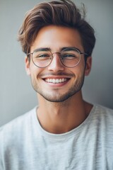 Fototapeta premium A person smiling and wearing glasses, suitable for illustrations or portraits