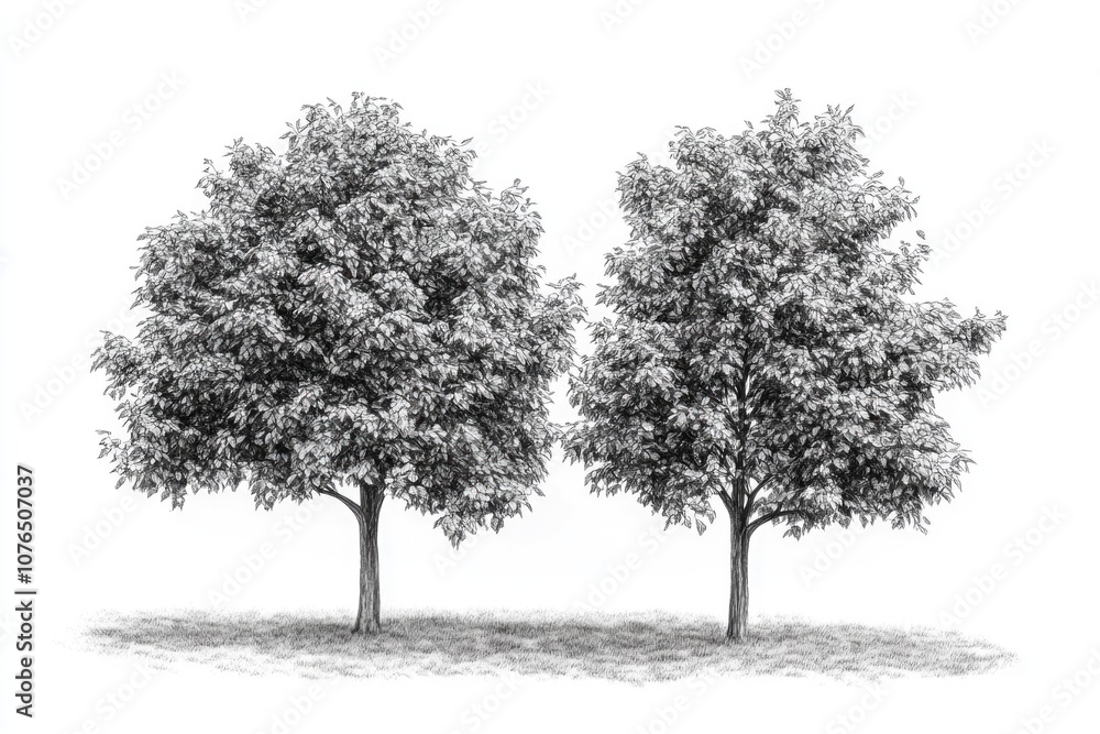 Poster two trees standing alone in a green field