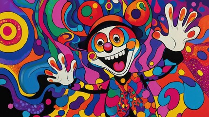 Fototapeta premium A vibrant clown illustration with colorful patterns, exuding joy and liveliness, perfect for festive and playful themes.