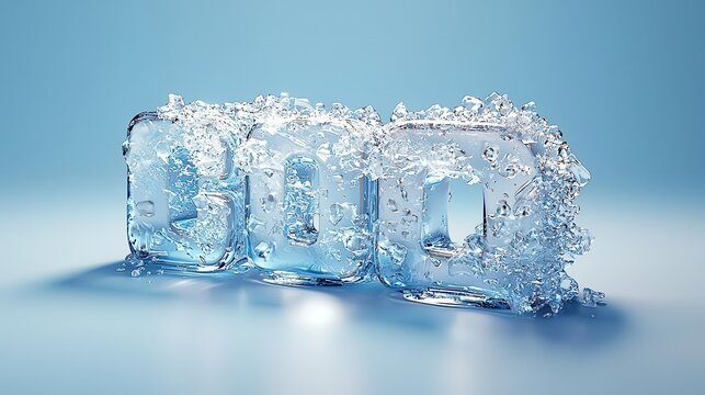 A stunning close-up of ice cubes surrounded by droplets of water, conveying a sense of refreshment and coolness.