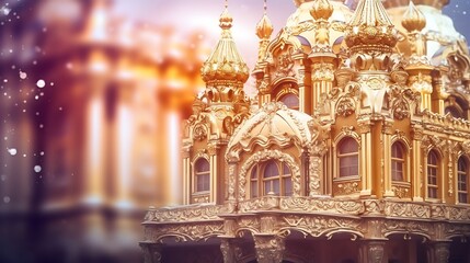 Obraz premium Golden Ornate Building Facade with Windows and Elaborate Details