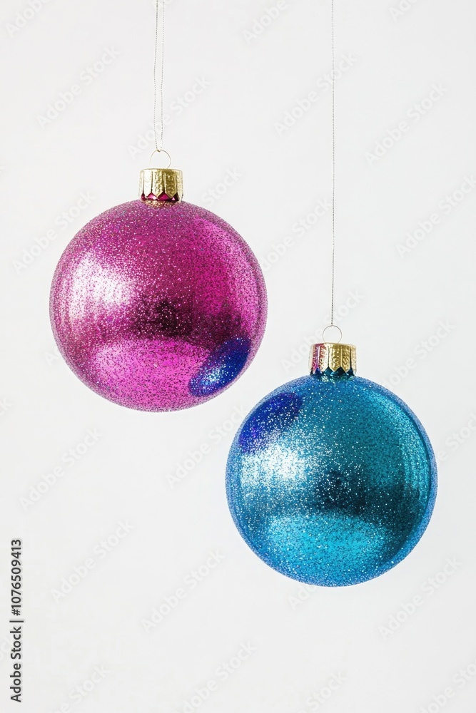 Poster a pair of decorative ornaments hang from a string