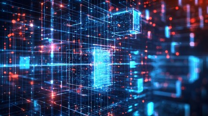 Obraz premium Glowing Digital Art Gallery Powered by Blockchain Technology Revolution