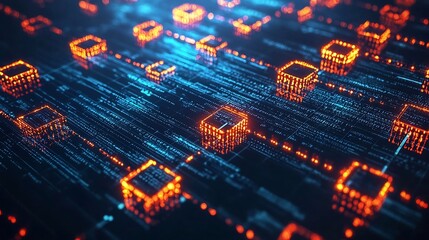 Glowing Digital Ledger Showcasing Blockchain Transactions and Data Blocks in Real Time