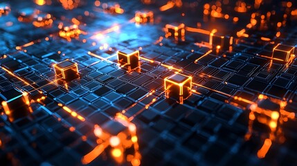 Glowing Digital Ledger Showcasing Blockchain Transactions and Data Blocks in Real Time