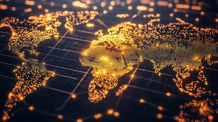 Global Blockchain Network Visualization with Glowing Nodes and Interconnected Digital World Map