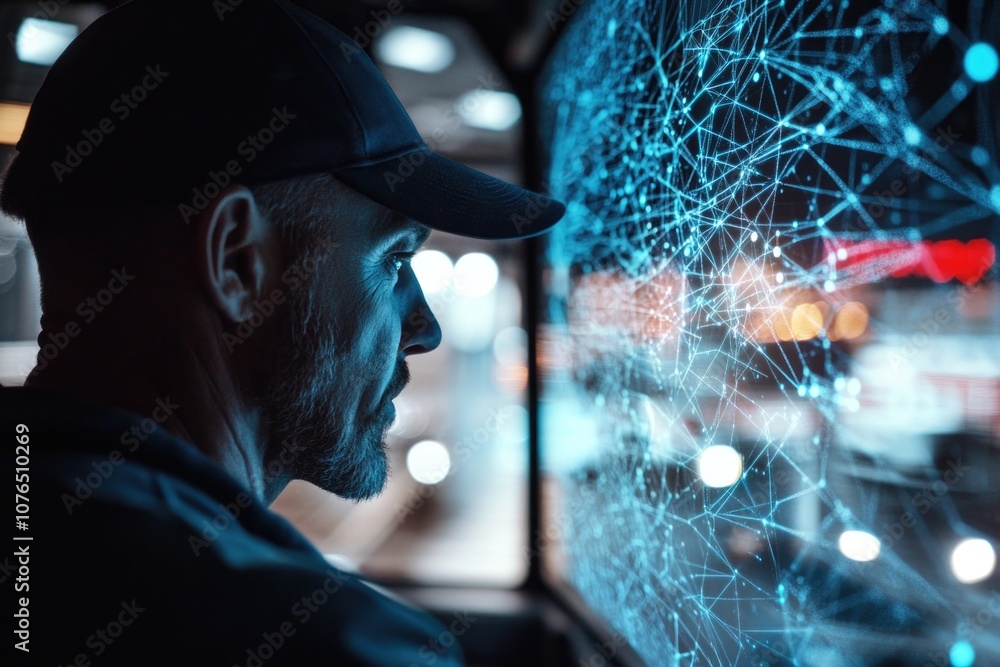 Poster a person sitting in front of a computer monitor, focusing on the screen
