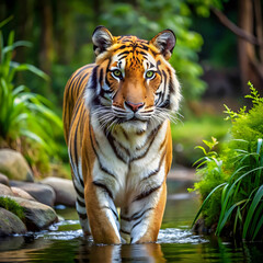 Obraz premium majestic tiger roaming freely in its natural forest habitat