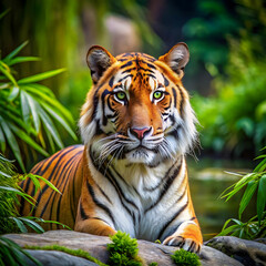 Obraz premium majestic tiger roaming freely in its natural forest habitat