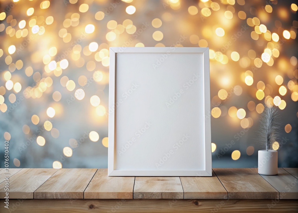 Poster modern mockup of a white poster on a stylish background with bokeh effect for product showcase and c
