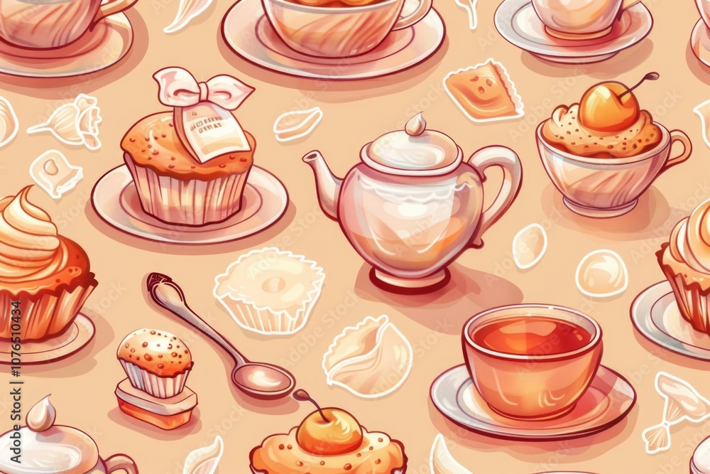 Poster freshly baked cupcakes and muffins arranged on a table, perfect for a bakery display or party setup