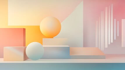 Abstract Geometric Composition with Spheres and Geometric Shapes in Pastel Tones