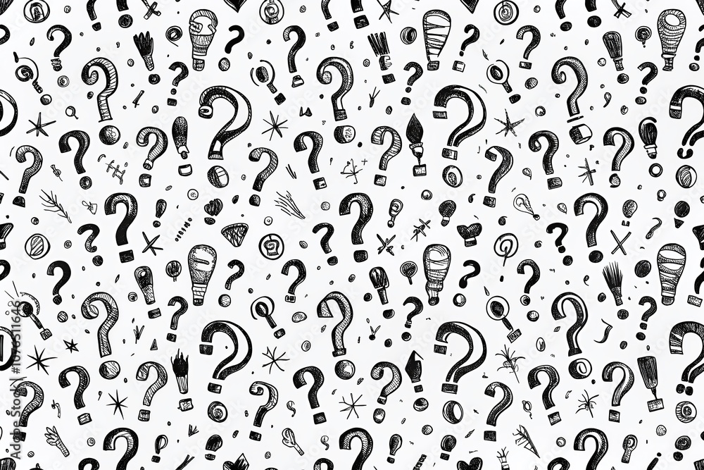 Poster monochrome pattern of question and exclamation marks for modern hipster backgrounds featuring hand-d