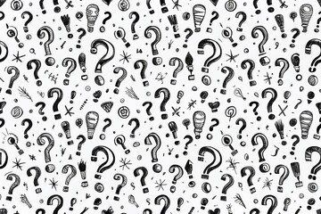 Monochrome Pattern of Question and Exclamation Marks for Modern Hipster Backgrounds Featuring Hand-Drawn Random Black Punctuation Marks in a Stylish Composition