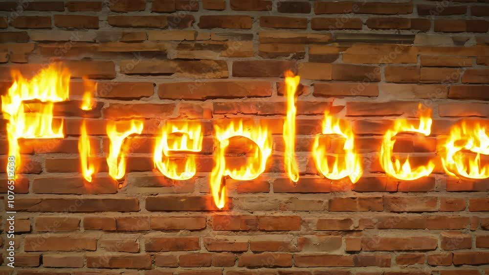 Poster camera movement and zoom out effect with practical light establishing scene of fireplace on brick te