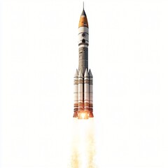 Naklejka premium Space Launch Rocket with Smoke and Fire