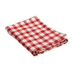 Isolated checkered tablecloth table cover, a red and white gingham pattern, made from cotton fabric, perfect for kitchen, picnic, or restaurant settings, offering a vintage, retro look, traditional, 