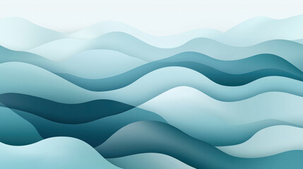 Fototapeta premium Abstract illustration featuring layered blue and teal wavy patterns resembling seamless ocean waves or mountain ridges.