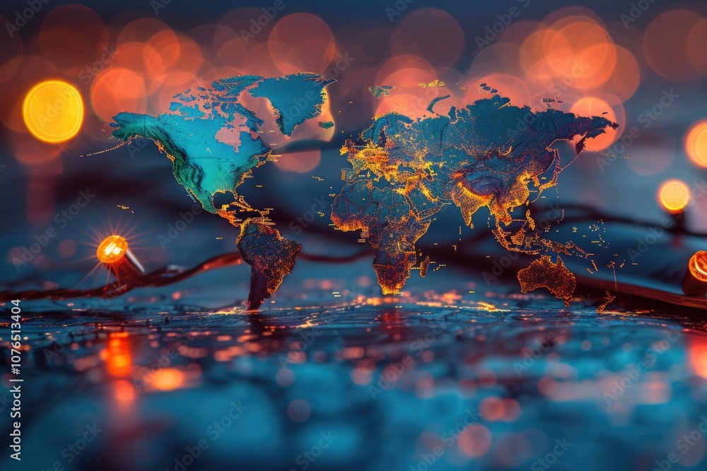 Poster A world map displayed on a table surface