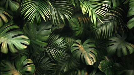 Tropical forest background, jungle background with a border made of tropical leaves with space in the center, copy space.