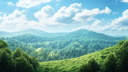 Fototapeta premium A scenic view of a mountain range with trees and foliage in the foreground