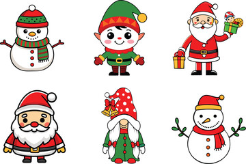 Holiday Cheer with Cute Christmas Characters: Santa, Gnome, Elf, and Snowman