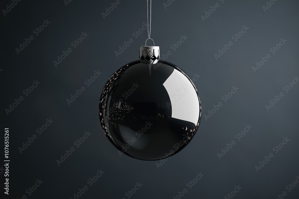 Poster a single black christmas ornament hangs from a string
