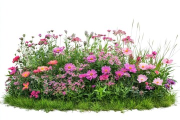 Fototapeta premium A bunch of colorful flowers growing in lush green grass