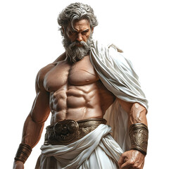 Muscular Greek God with a White Robe and Golden Belt Isolated on a Transparent Background
