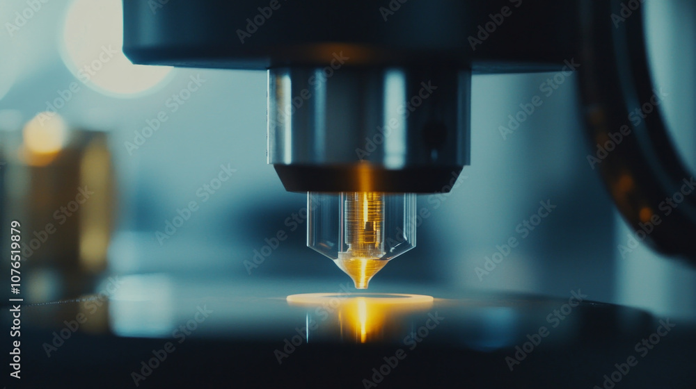 Aufkleber printer nozzle begins the process of creating a precise pattern on a flat surface in a modern worksh