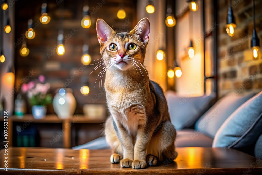 Aufkleber portrait of a humorous javanese cat in a modern loft, capturing the playful essence of feline charac