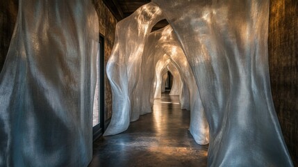 Naklejka premium Translucent Art Installation in Modern Architectural Hallway