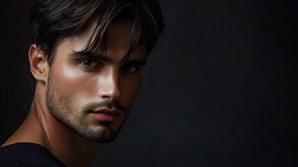 Fototapeta premium Intense Gaze of a Handsome Man against Minimalist Studio Background