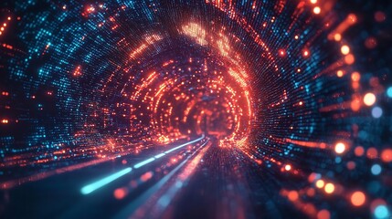 Obraz premium Holographic Data Network Flowing Through Encrypted Digital Tunnels Cybersecurity Concept