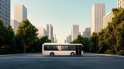 Obraz premium Explore urban transportation innovations with a stunning modern bus in a cityscape setting