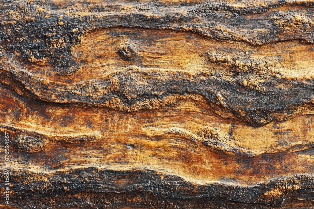 Poster A close-up view of the grain pattern on a piece of wood, suitable for use in design projects or as a texture element