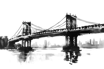 Naklejka premium Manhattan Bridge in New York City United States America Famous suspension bridge in NYC USA, it connects Manhattan and Brooklyn by spanning the East River for travel. Image with vintage filter effect 